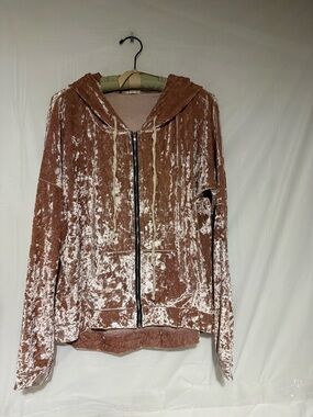 POL Crushed Velvet Zip Hoodie in Dusty Rose